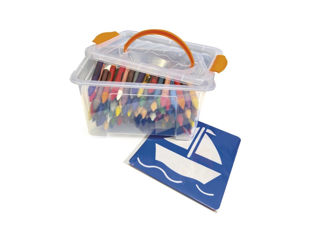 School Pack da 100 Pastelli a Cera + 6 Stencils