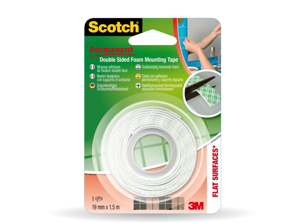 Scotch Biadesivo Forte, Nastro Biadesivo, 1,5 m x 19 mm