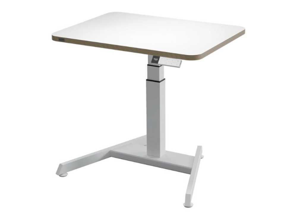 Scrivania Compatta Elettrica Sit-Stand con Ruote, Salvaspazio, Bianca