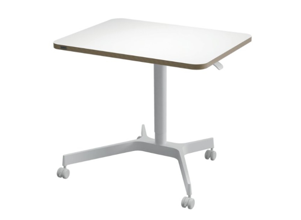 Scrivania Compatta Sit Stand con Ruote, Regolazione in Altezza Pneumatica, Salvaspazio, Bianca