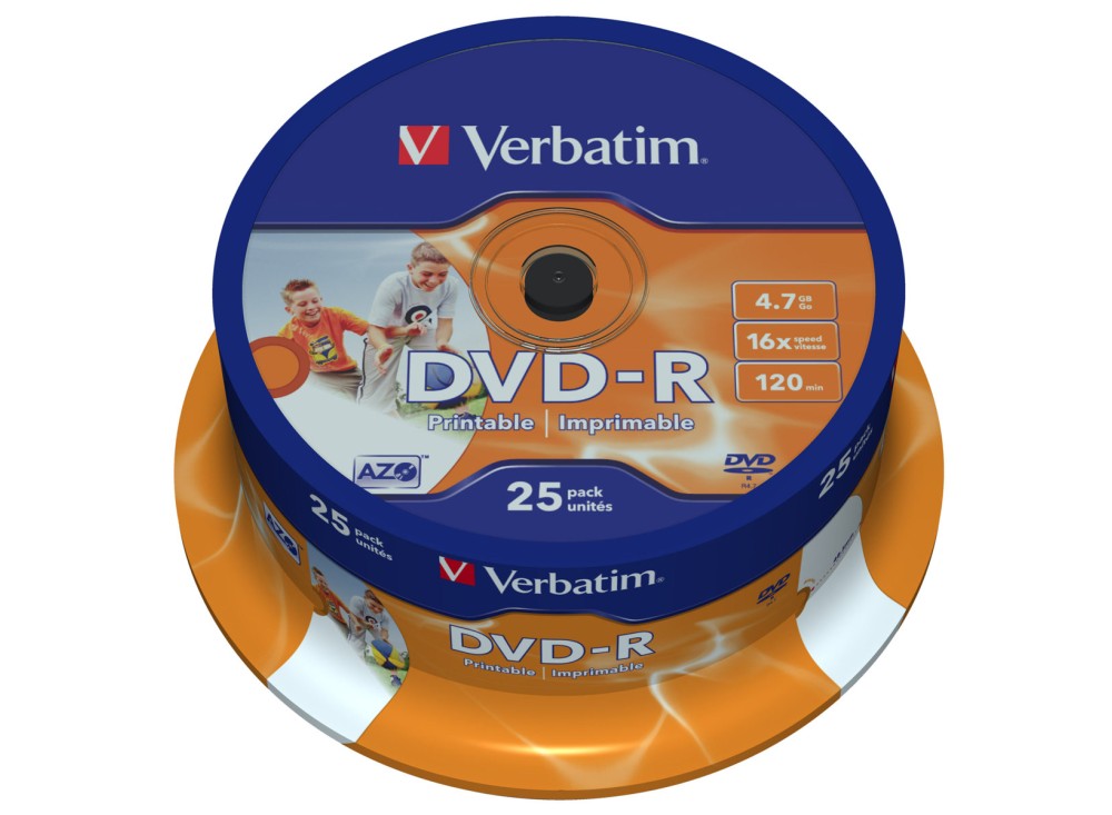 Spindle Dischi DVD-R e DVD+R, Stampabili, 4,7 Gb, 25 Pezzi