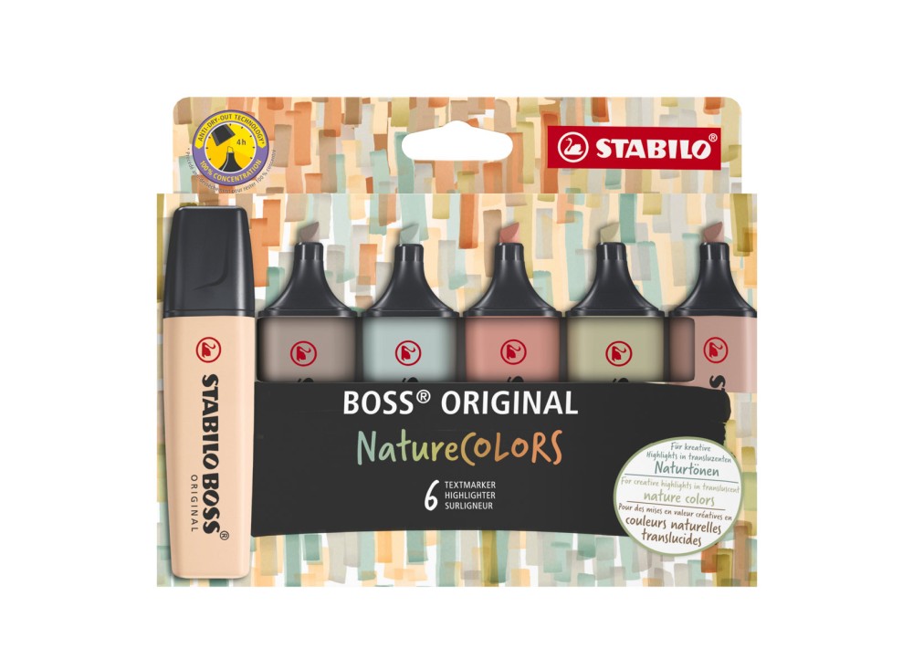 Stabilo Boss Original NatureColors, Evidenziatori, Punta a Scalpello, Spessore 2-5 mm, 6 Colori Assortiti